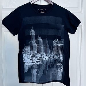 Vintage Rebels & Nomads Black T-Shirt-NYC Skyline Central Park-Size S